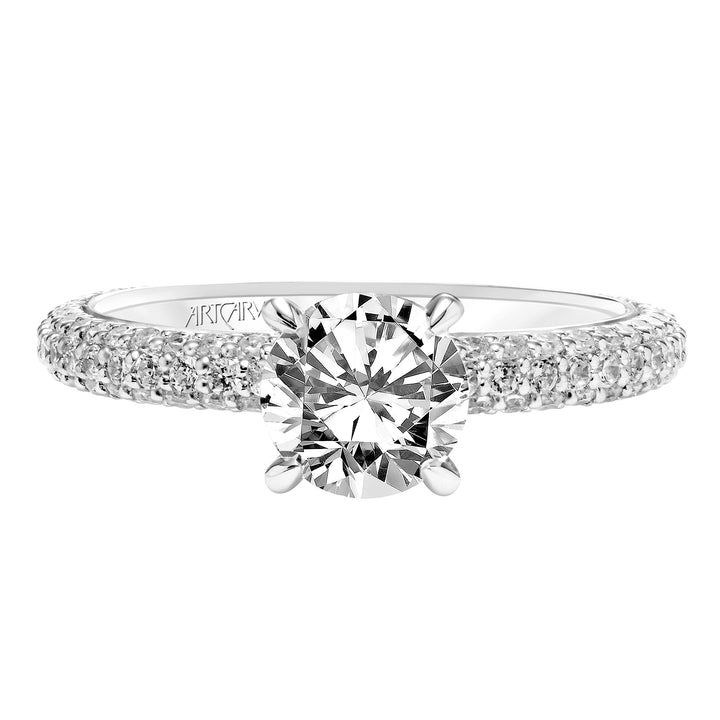 Classic Diamond Engagement Ring with Pave Shank and Diamond Collar
