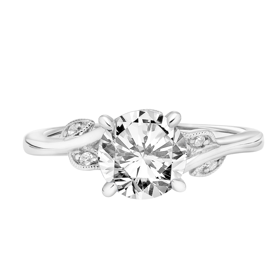 Floral Engagement Ring with Diamond and Milgrain Accented Petal Gallery and Polished Shank