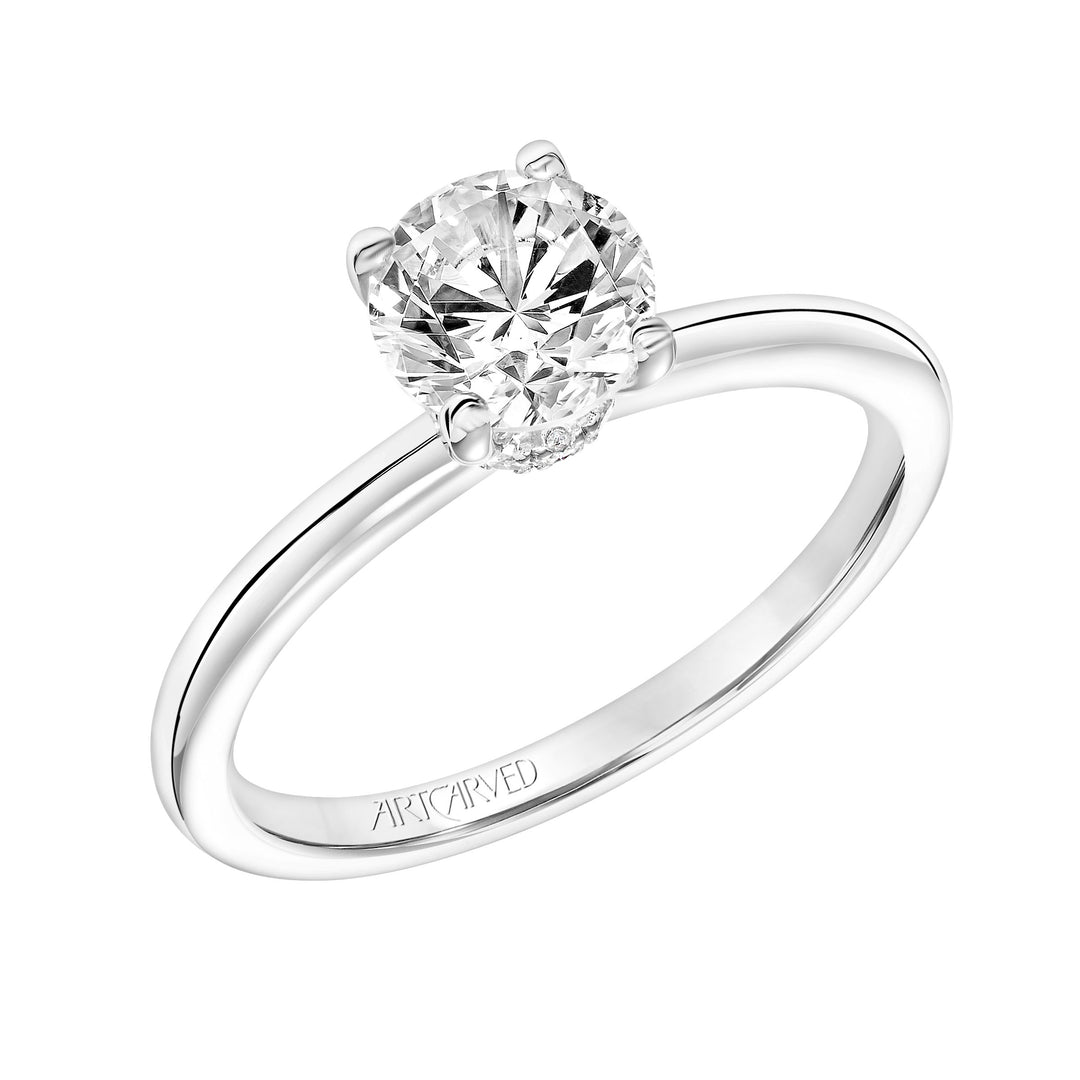 Diamond Solitaire Engagement Ring with Diamond Collar and Polished Shank