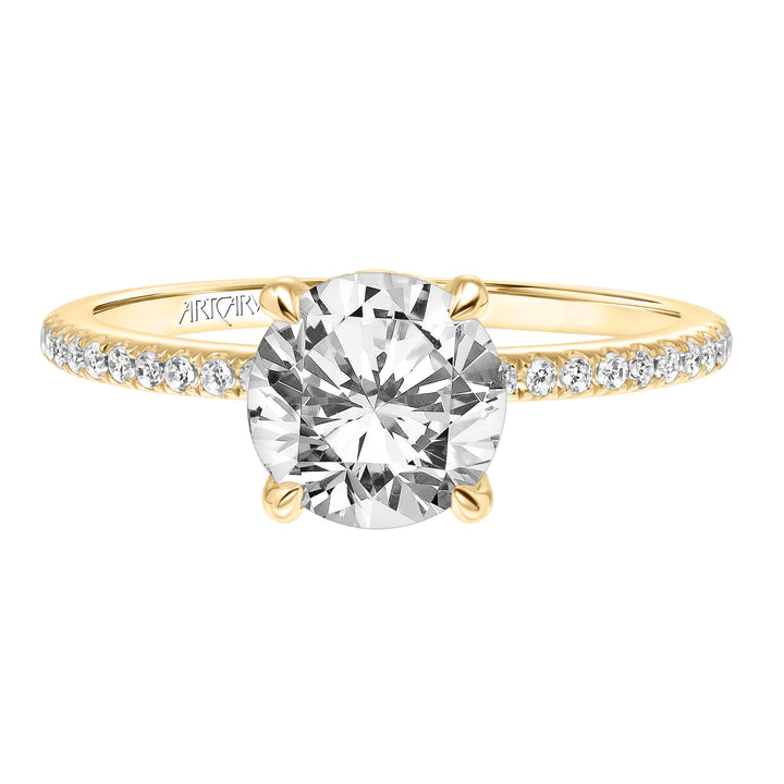 Classic Engagement Ring with Diamond Accented Basket and Diamond Shank