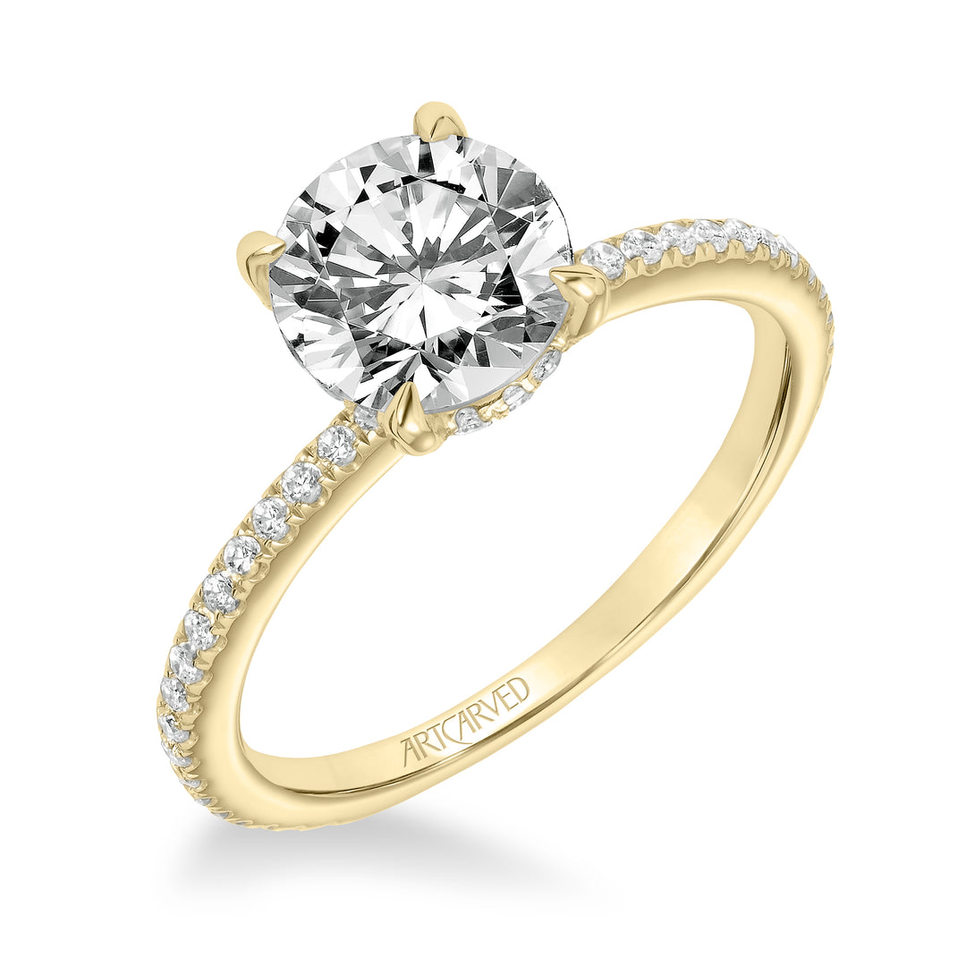 Classic Engagement Ring with Diamond Accented Basket and Diamond Shank