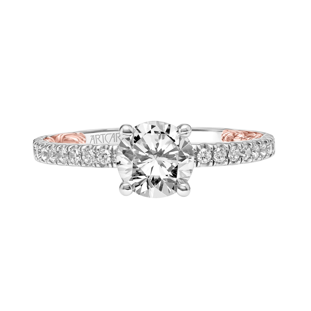 Lyric Engagement Ring with Diamond Collar and Inner Carved details and Diamond Shank