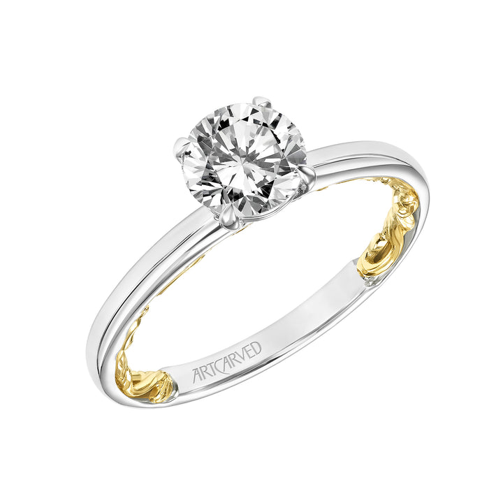 Lyric Solitaire Diamond Engagement Ring  with Inner Carved details and Polished Shank