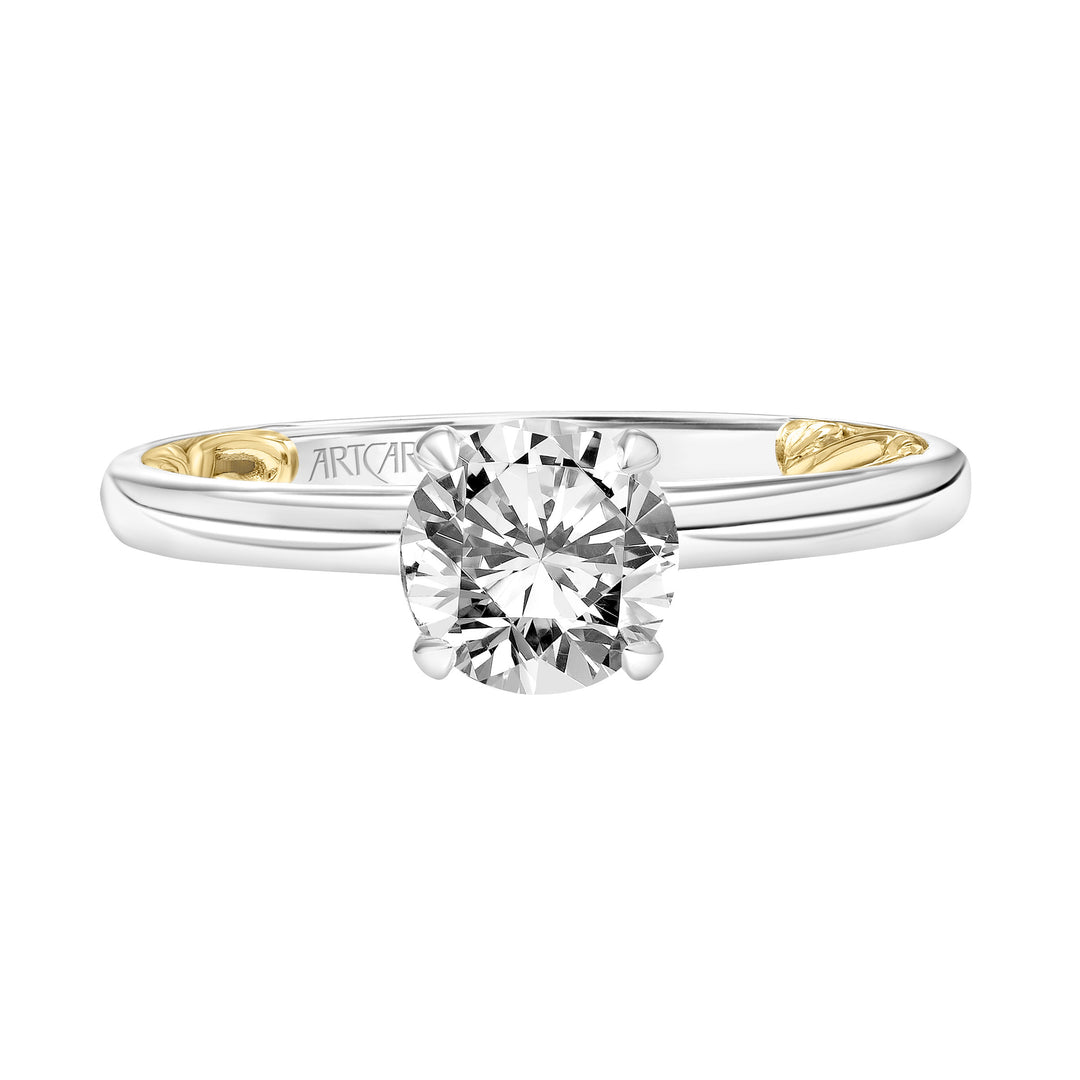 Lyric Solitaire Diamond Engagement Ring  with Inner Carved details and Polished Shank