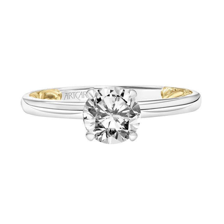 Lyric Solitaire Diamond Engagement Ring  with Inner Carved details and Polished Shank