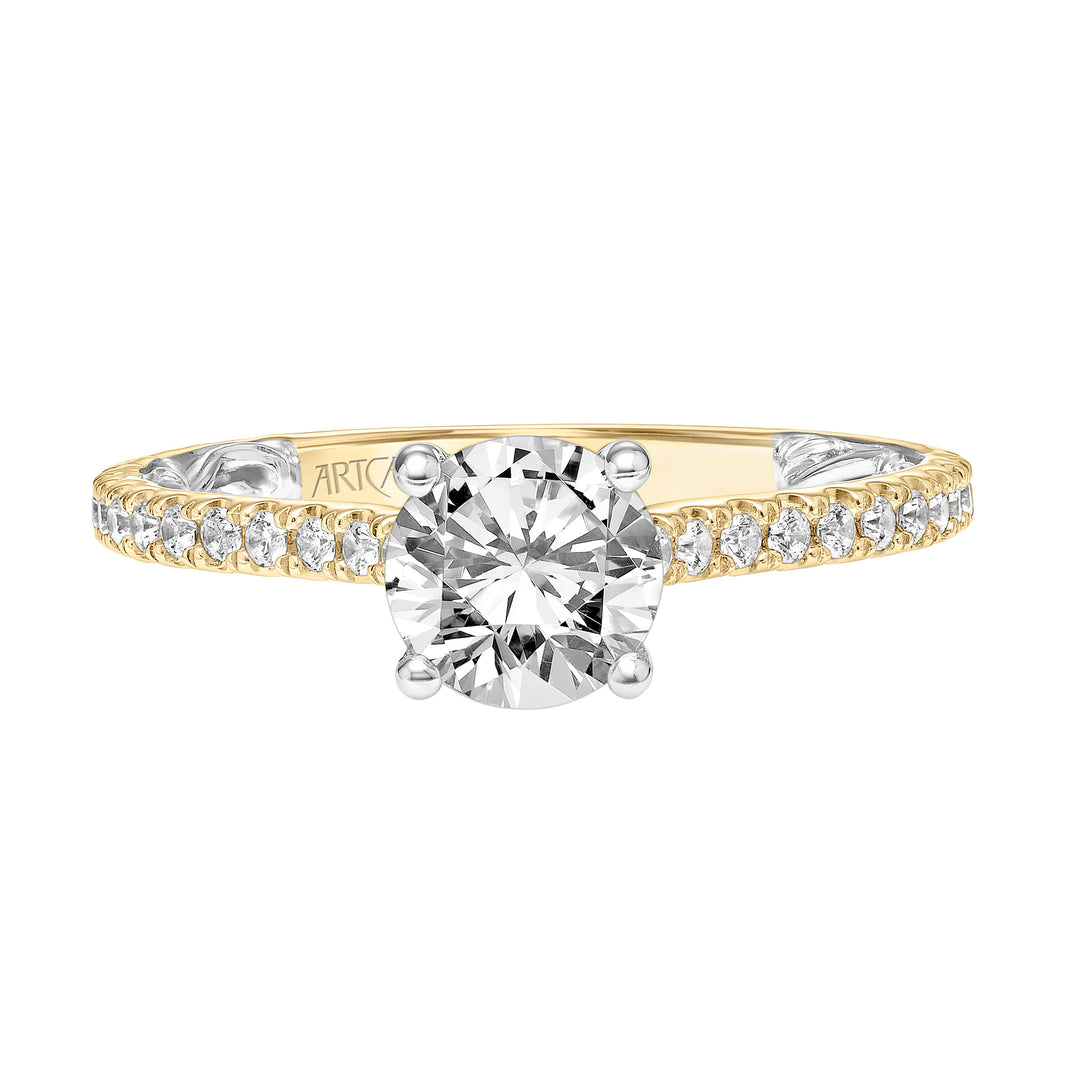 Lyric Engagement Ring with Inner Carved details and Diamond Shank