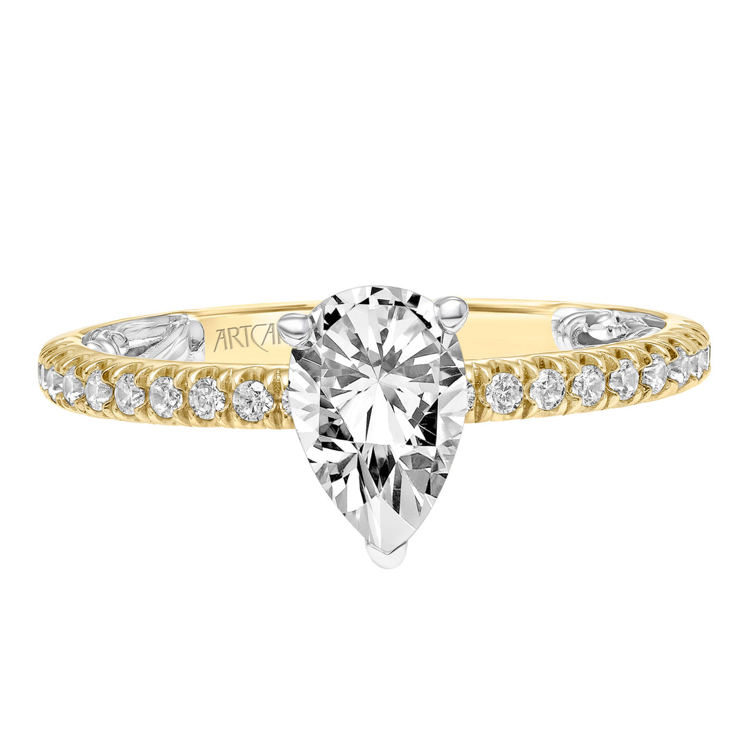 Lyric Engagement Ring with  Inner Carved details and Diamond Shank