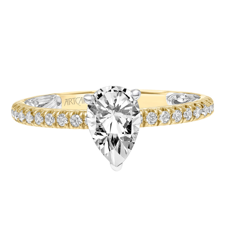 Lyric Engagement Ring with  Inner Carved details and Diamond Shank