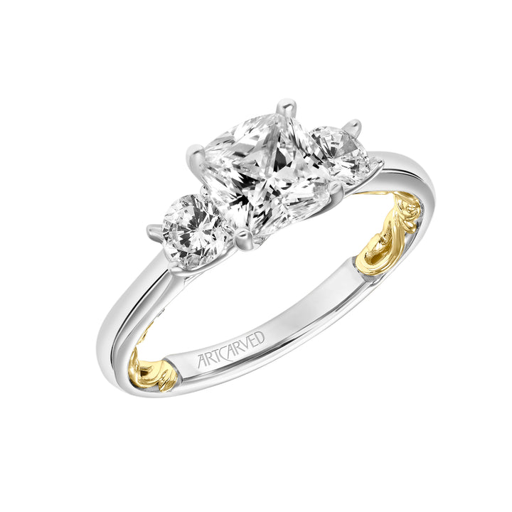 Lyric 3-Stone Engagement Ring with Inner Carved details and Polished Shank