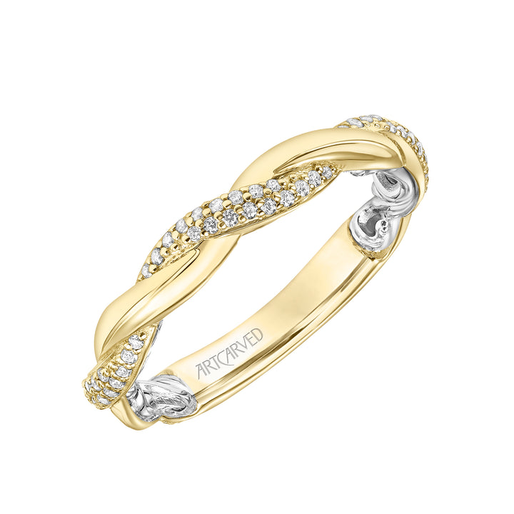 Lyric Twist Wedding Band with Diamond and Polished Design with Inner Carved details
