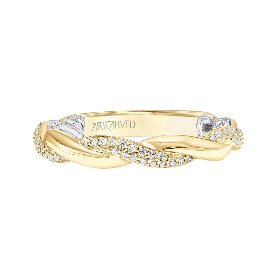 Lyric Twist Wedding Band with Diamond and Polished Design with Inner Carved details