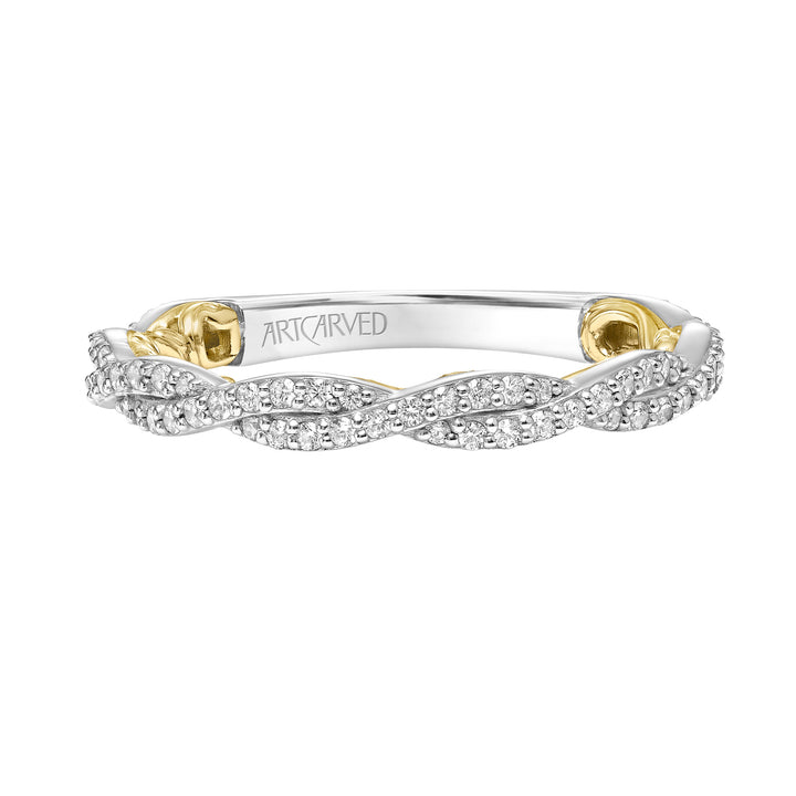 Lyric Twist Diamond Wedding Band with Inner Carved details