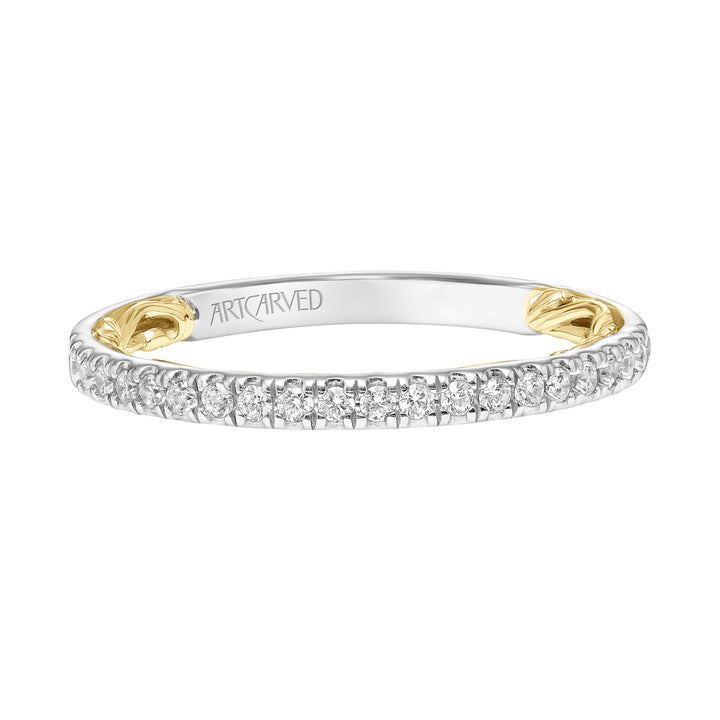 Lyric Diamond Wedding Band with Inner Carved details