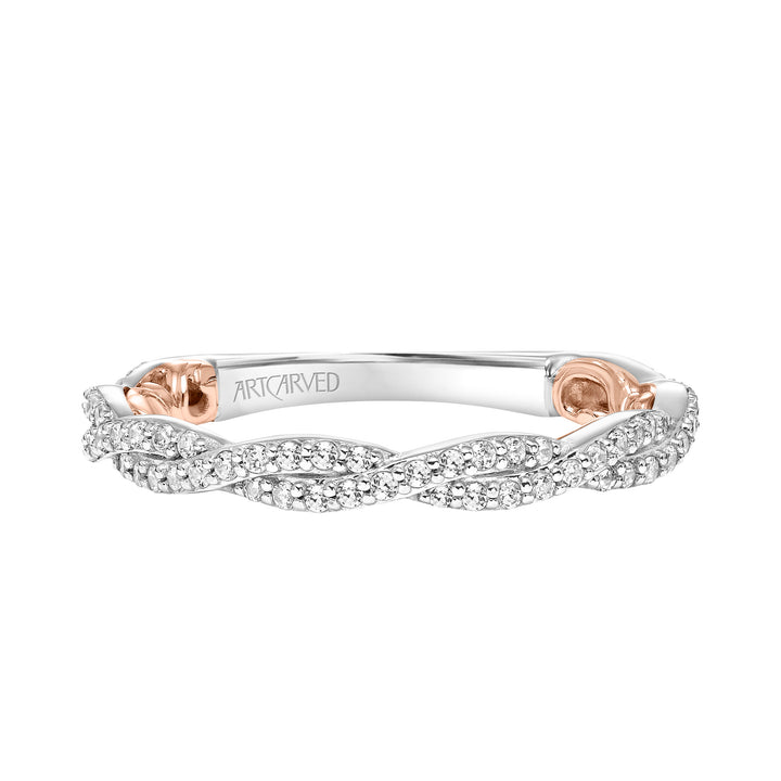 Lyric Twist Diamond Wedding Band with Inner Carved details