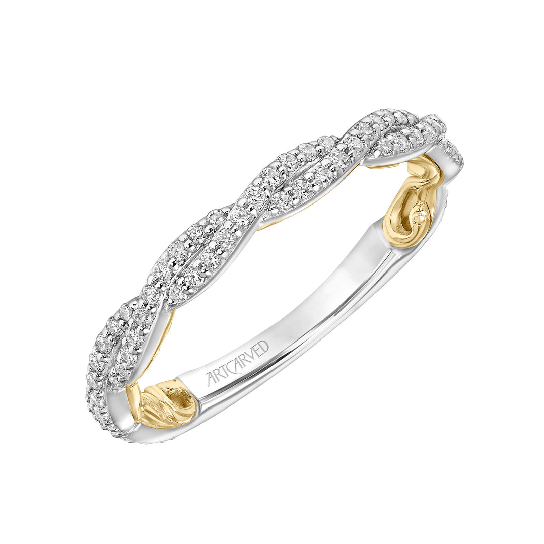 Lyric Twist Diamond Wedding Band with Inner Carved details