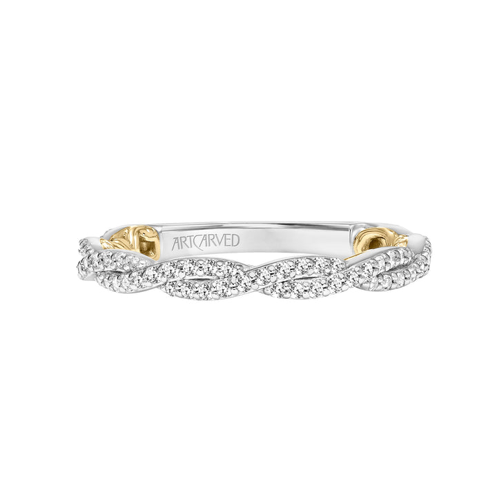 Lyric Twist Diamond Wedding Band with Inner Carved details