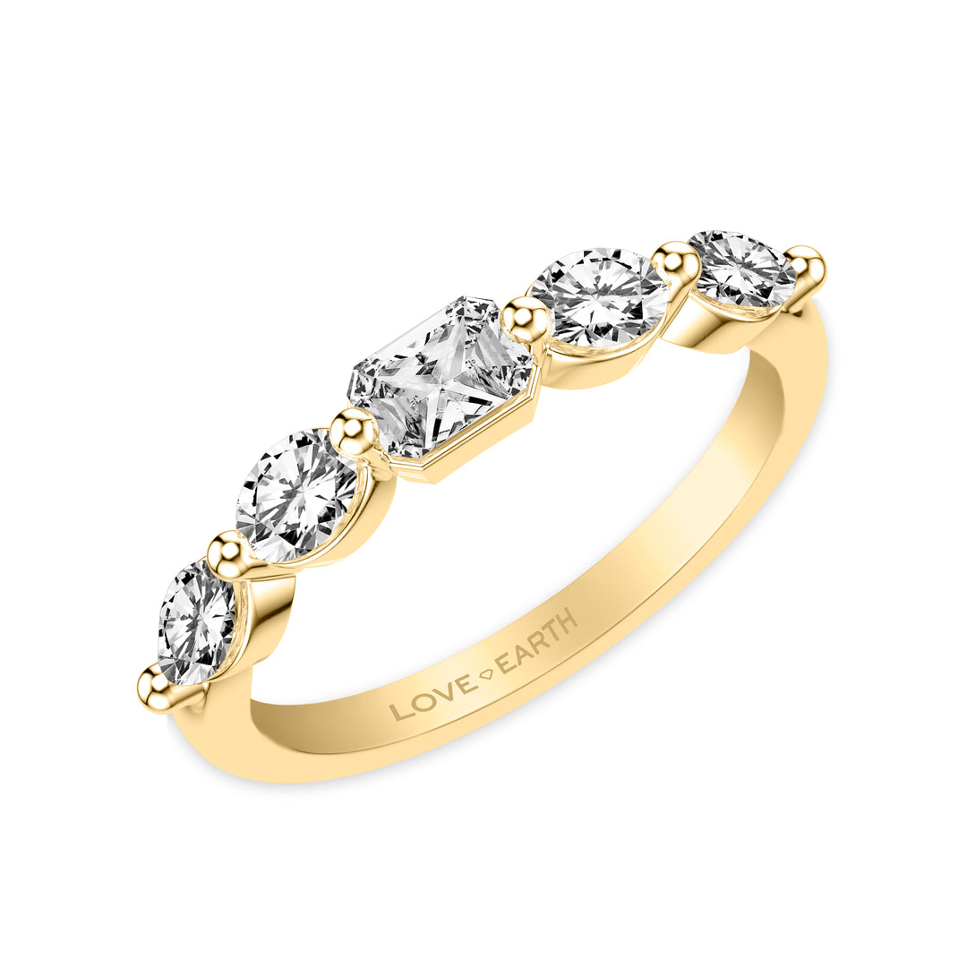 Lab-Created Diamond East/West Oval and Emerald Five-Stone Ring