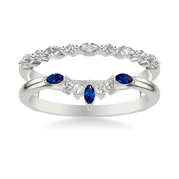 Contemporary Ring Enhancer with Marquise Blue Sapphires and Marquise and Round Diamonds