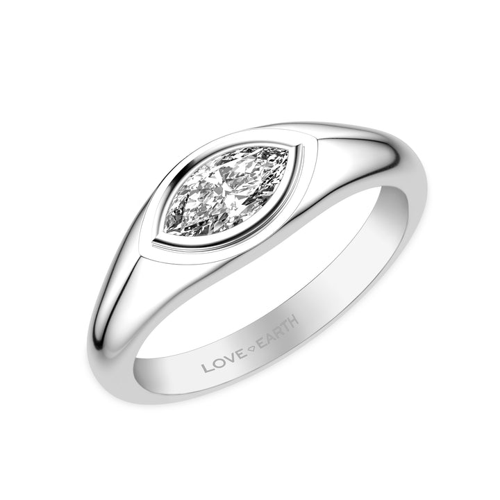 Lab-Created Diamond Marquise Bezel Set Signet Ring
