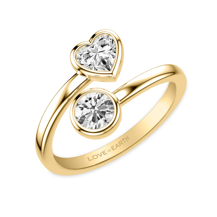 Lab-Created Diamond Bypass Round and Heart Bezel Set Ring