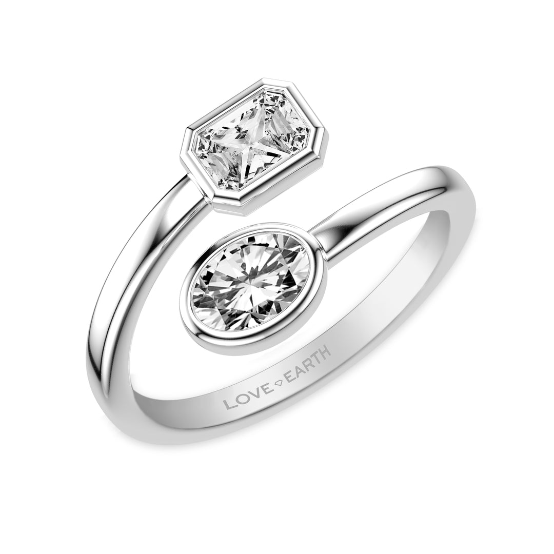 Lab-Created Diamond Bypass Emerald and Oval Bezel Set Ring